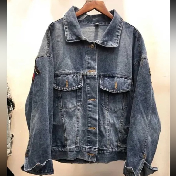 SOLD OUT Boho Floral Embroidered Oversized Denim Jacket - Picture 8 of 8